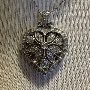 Diamond and Sterling Silver Heart Locket Necklace